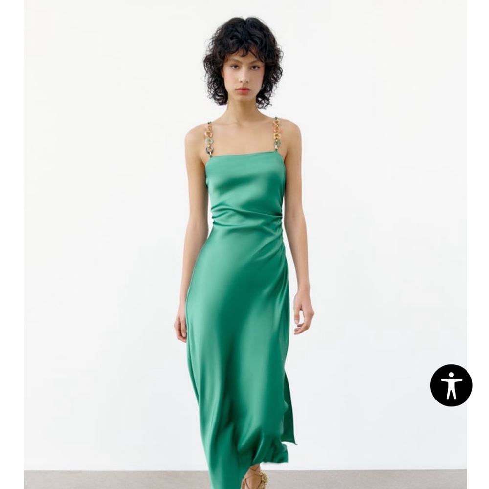 Green Chain Strap Satin Effect Zara Dress